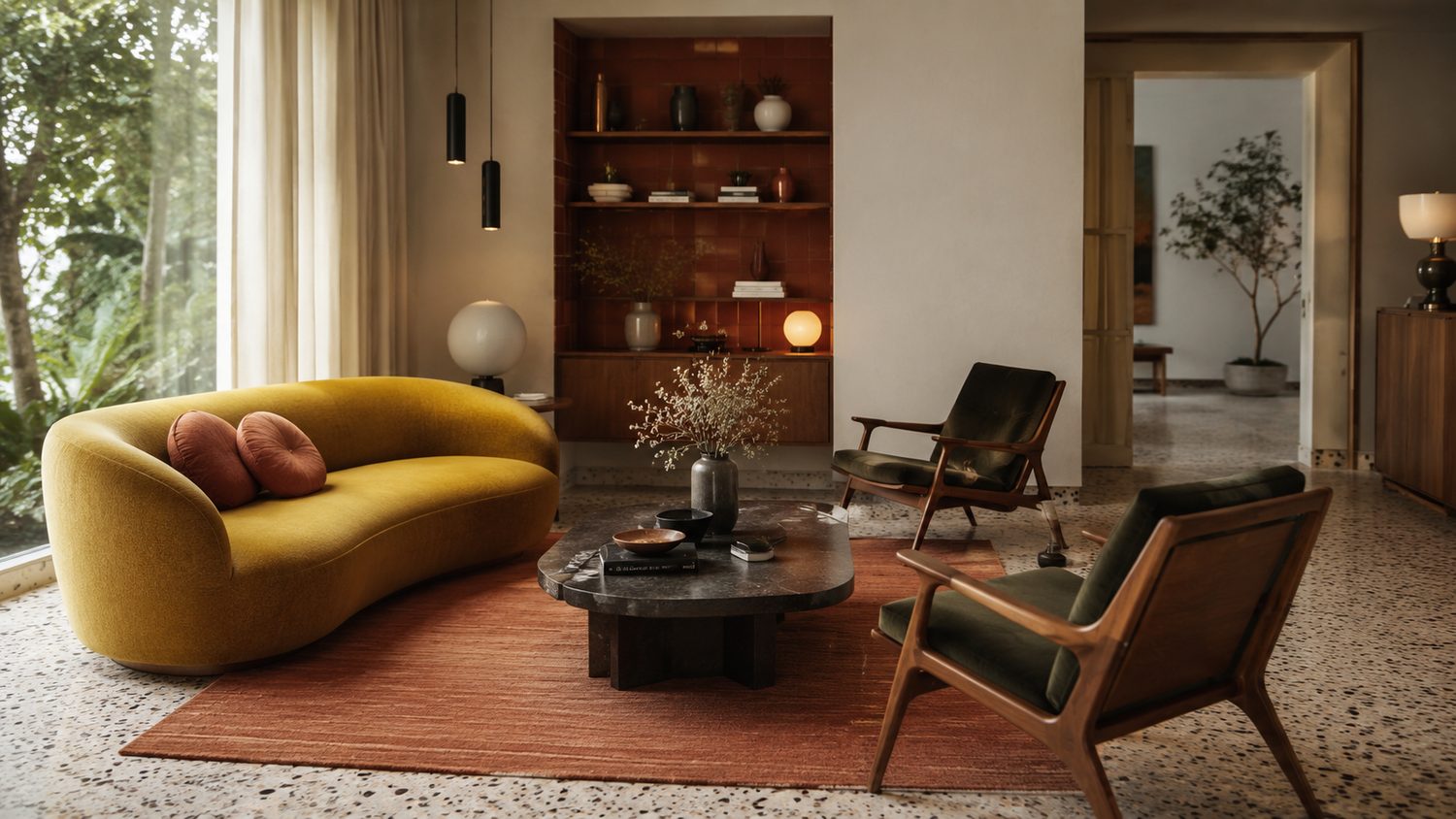 Lichtdurchflutetes Mid-Century-Wohnzimmer