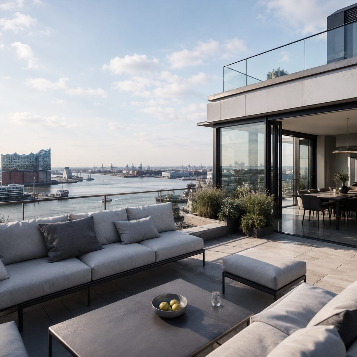 Penthouse mit Dachterrasse und Hafenblick in der HafenCity