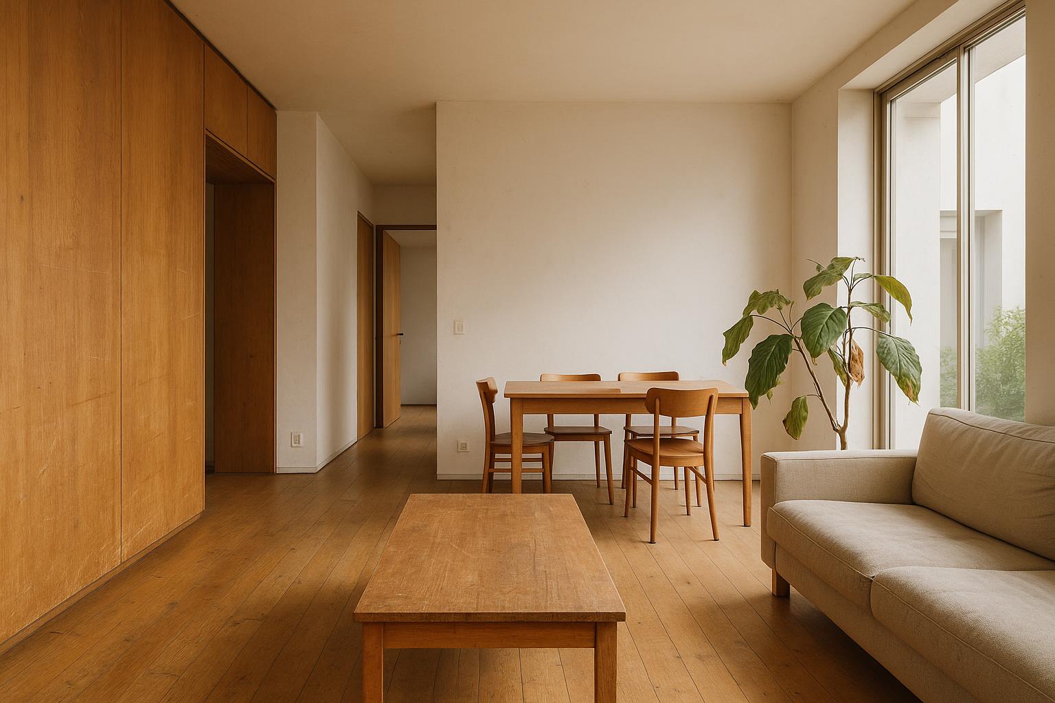 Ruhige, lichtdurchflutete Architektur eines Wohnhauses